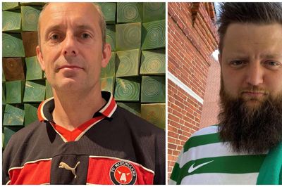 FCM-fan Thomas Lund og Viborg-fan Morten Brian Jørgensen krydser verbale klinger inden fredagens derby.