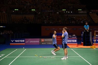 Kim Astrup og Anders Skaarup Rasmussen vandt søndag Hong Kong Open 2023. Bertha Wang/Ritzau Scanpix