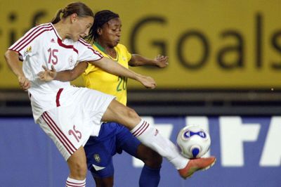 Mariann Gajhede Knudsen - her i kamp under VM i 2007 - får ny rolle omkring kvindelandsholdet. (Arkivfoto).