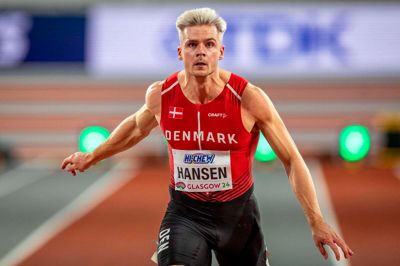 Simon Hansen er klar til sit andet OL. Hurtigløberen fra Bording er udtaget til OL i Paris på 100 meter. Her ses han under VM-indendørs i Glasgow.