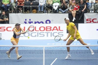 Caroline Wozniacki og Holger Rune - her under en opvisningskamp i Herning - har ikke fået plads i mixeddouble-turneringen ved OL. (Arkivfoto).