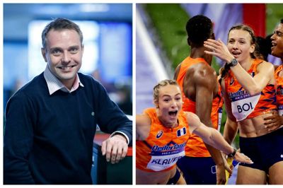 Holdkammeraten Lieke Klaver (t.v.) kan slet ikke være i sig selv af begejstring, da Femke Bol leverer det mest vanvittige comeback, Stade de France har set under OL. Sidsteturen i 4x400 meter stafet for mixed teams drøner hun fra fjerde- til førstepladsen og sikrer Holland guld. Tiden lød på 3.07,43 minutter og er ny Europa-rekord.