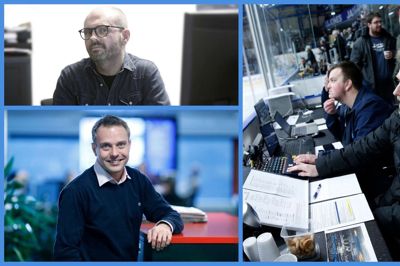 Nyheds- og digitalredaktør Thomas Færch (øverst til venstre) har inviteret sportsredaktør Jørn Just (nederst til venstre) og Blue Fox-superfan Anders Skou ind i podcaststudiet til en snak om den kommende sæson.