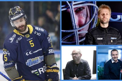 Podcast-panelet får i denne udgave selskab af Blue Fox-back Jakob Jessen (t.v.). Han fortæller blandt andet om effekterne af et trænerskifte. Med i panelet er også Blue Fox-speaker Anders Skou (øverst til højre) og sportsredaktør Jørn Just (nederst til højre). Nyhedsredaktør Thomas Færch er vært.