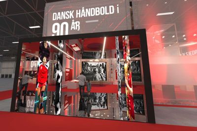 Sådan kommer Danmarks største sportsmuseum til at se ud, når Jyske Bank Boxen i Herning er vært ved VM i herrehåndbold. Illustration: Museum Midtjylland/Dansk Håndbold