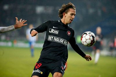 Gustav Wikheim - her i ulvetrøjen under en kamp på MCH Arena i sæsonen 2018-19 - nåede 116 optrædener og 23 mål i sin tid hos FC Midtjylland.