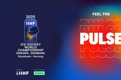 »Mærk pulsen« bliver sloganet ved VM i ishockey 2025, hvor disse farver og dette grafiske udtryk bliver let genkendelige omkring mesterskabet. Foto: Pr-foto
