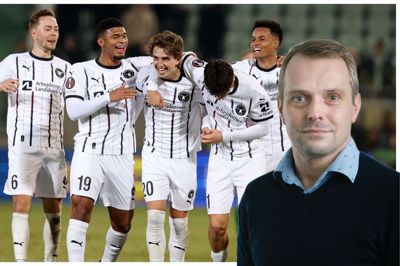 Joel Andersson, Pedro Bravo, Mikel Gogorza og Paulinho jubler sammen med målscorer Valdemar Byskov Andreasen (20 på shortsene og smil på læben) efter scoringen til 2-0 mod Ludogorets. En del tyder på, at den scoring reelt sendte FCM videre i Europa League, når man kigger dybere i turneringens stilling og struktur.