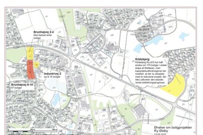 Kortet viser de områder i Ry Øst, hvor der er et ønske om at opføre boliger.