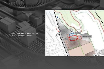 Den blå cirkel markerer, hvor Ry Hallerne gerne ser en ny multihal placeret. Kommunen peger på en placerer længere ude mod Thorsvej.