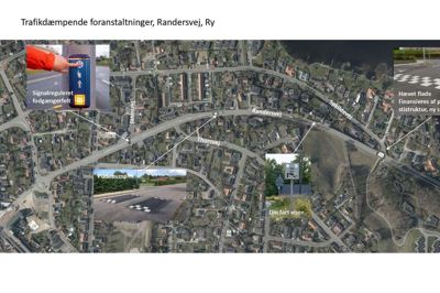 Der skal etableres fire forskellige former for fartsænkning på Randersvej i Ry: Det sker efter et opråb fra en gruppe borgere. Kort: Skanderborg Kommune
