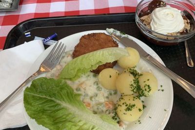 Sådan kan et måltid mad se ud i Fællesskabets Hus i Ry. Prisen er lige knap 60 kroner.