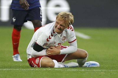 Kasper Dolberg slog skulderen mod Frankrig. Foto: Ritzau Scanpix