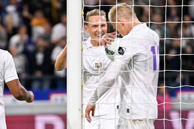 Kasper Dolberg jubler her over et mål for Anderlecht. Foto: Ritzau Scanpix