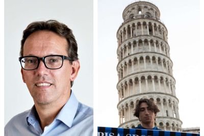 Alexander Lind i Pisa og sportsredaktør Peter A. Sørensen.
