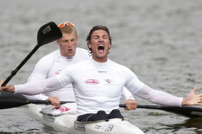 Simon Jensen og Morten Graversen jubler over VM-sølvet. Foto: Keld Navntoft/Ritzau Scanpix