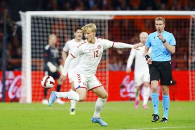 Kasper Dolberg blev skiftet ind i løbet af anden halvleg, da Danmark i lørdags tabte 2-4 ude til Holland i en testkamp. Her gjorde han det godt. Foto: Bo Amstrup / Ritzau Scanpix/Ritzau Scanpix