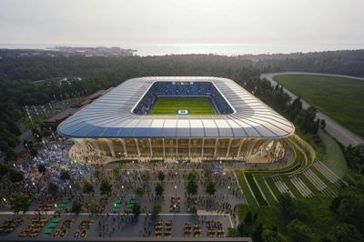 Skovens Arena skal opføres ved Kongenlunden i Aarhus og bliver hjemmebane for AGF. Visualisering: Team Zaha Hadid