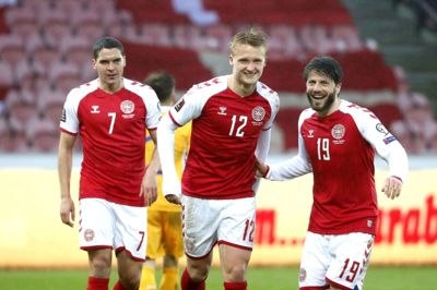 Dansk jubel: Kasper Dolberg samlede selvtillid efter en yderst uheldig sæson i franske Nice, hvor han både har været skadet og været ramt af coronavirus. Den 23-årige angriber fra Voel scorede to mål og fik en assist mod Moldova. Foto: Tom Laursen
