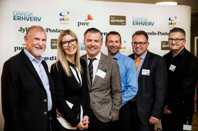 Oluf Hjortlund, formand for Erhvervsorganisationen Ejerlederne, ejerleder Betina Stampe, ejerleder Simon Stampe, begge fra Bloomingville A/S, Jan Bisbo, centerdirektør for Nykredit, Henning Jager Neldeberg, partner i PwC, Ernst Poulsen fra EP Tools A/S (regionsvinder i Vestjylland 2013)