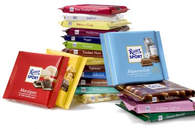 Mandag formåede to gerningsmænd at stjæle 90 plader med Ritter Sport-chokolade hos Aldi i Ikast. Foto: Ritter Sport