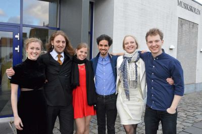 Fra venstre Matilde Zeuner, Jonas Kohl, Anne Christina Bauer, Shaked Evron, Maria Ringblom og Markus Borg. ?Foto: Steen Hebsgaard