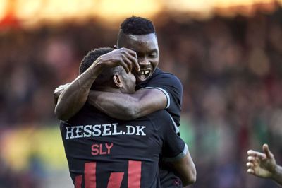 Rilwan Hassan scorede kampens eneste mål mod Silkeborg på oplæg fra Sylvester Igboun. Polfoto