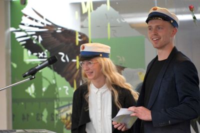Caroline Moosgaard og Jacob Møller-Nielsen holdt elevtalen.
