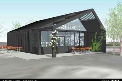 Der er nu udarbejdet et forslag til, hvordan Bordings toiletbygning bliver en integreret del af byens nye væksthus. ?Foto: Ikast-Brande Kommune