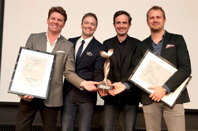 DK Companys fire medejere blev i 2016 belønnet med Erhvervsrådets Initiativpris. Fra venstre ses Jens Poulsen, Jens Obel, Søren Lauritsen og Kasper Phillipsen - sidstnævnte er nu trådt ud af ledelsen og ejerkredsen.