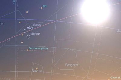Merkur kan ses på mandag. ?Illustration: Midtjysk Astronomiforening