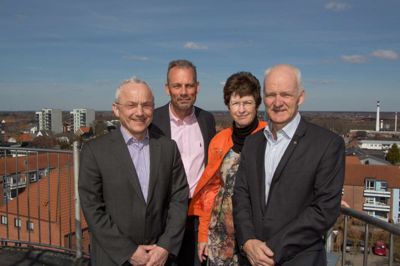 Direktionen som den ser ud lige nu - fra venstre Henning Hansen, Flemming Storgaard, Inger-Lise Katballe, der går på pension, og Hans Jørn Laursen ?Foto: Ikast-Brande Kommune