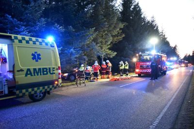 En 45-årig mand kørte torsdag aften i grøften, da han forsøgte at undvige flere hjorte på vejen ved Arnborg. Foto: Holck-Photo