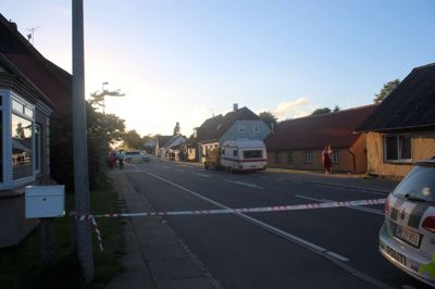 Storegade i Klovborg blev spærret af efter skudepisoden søndag aften. ?Foto: www.alarm112danmark.dk