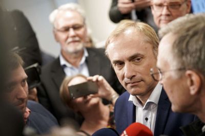 Michael Ziegler og Anders Bondo Christensen fremlægger ny overenskomstaftale i Forligsinstitutionen hvor overenskomstforhandlingerne finder sted. Scanpix/Martin Sylvest/arkiv