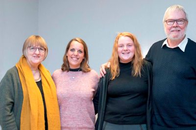 Fra venstre ses korleder Hannah Christiansen, instruktør og koreograf Mathilde Østergaard, hjælpeinstruktør Kathrine Dahl Pedersen og korleder Aage Christiansen. ?Privatfoto