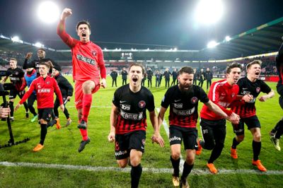 Der var jubel, da FCM slog FCK, men det er helt sikkert ingenting i forhold til den jubel, der vil bryde ud, hvis man vinder i dag og sikre sig guldet. Foto: Tom Laursen
