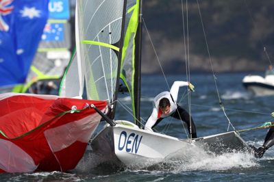 William West/Ritzau Scanpix. Der var EM-bronze til Lin Ea Cenholt og Christian Peter Lübeck i OL-klassen Nacra 17 fredag.