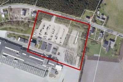 Det røde felt markerer afgrænsningen af lokalplanområdet, der skal gøre det muligt for ABC Pavilloner A/S i Engesvang at opføre og udleje testboliger. ?Illustration: Ikast-Brande Kommune