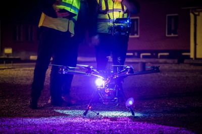 Natlige droneoverflyvninger hjælper Energi Ikast til at mindske vandtab og dermed opnå en mere miljøvenlig drift. ?Pr-Foto: Drone Systems