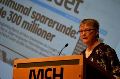 - Vi skal markere, at vi ikke længere kan stå inde for den hjælp, vi yder til børn, ældre, handicappede og syge medborgere i Danmark, sagde formand Marianne Højlund Christensen under FOA Hernings generalforsamling i Herning Kongrescenter. ?Foto: FOA Herning
