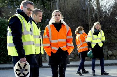 Keld Navntoft/Ritzau Scanpix. Socialdemokratiets formand, Mette Frederiksen (i midten), ses her i 2012, da hun var beskæftigelsesminister, på inspektion med Arbejdstilsynet i en kampagne for ordnede vilkår på arbejdsmarkedet.