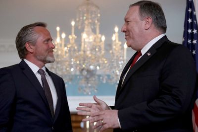 Win Mcnamee/Ritzau Scanpix. I maj sidste år var Anders Samuelsen i Washington for at besøge Mike Pompeo. Nu mødes de igen i Grønland.