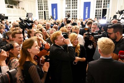 Philip Davali/Ritzau Scanpix. Bergur Løkke Rasmussen under valgfesten hos Venstre på Christiansborg i København søndag aften. Her fejrer partiet, at det har oplevet stor fremgang ved EU-valget.