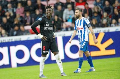 FCM's Sory Kaba ærgrer sig i kampen mod OB. Foto: Henrik Ole Jensen