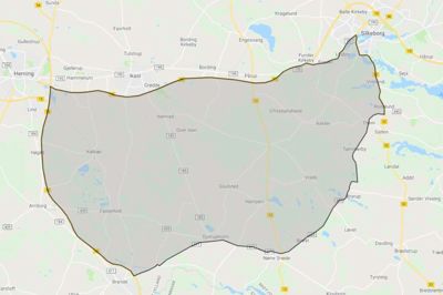 Den nye ulvezone breder sig fra Herning i vest til Silkeborg i øst og ned til Nørre Snede og Brande i syd. Foto: Miljø- og Fødevareministeriet