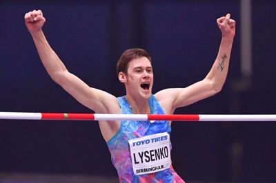 Danil Lysenko sikrede guld i højdespring ved indendørs-VM i atletik i 2018.