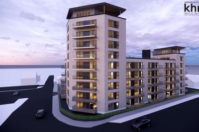Planerne om et nyt boligbyggeri mellem Kildevej, Kristiansgade og Østergade i Ikast er nu så langt fremme, at en høringsperiode kan indledes. Samtidig er der ændret lidt i projektets udformning. Byggeriet vises her, som det vil se ud fra hjørnet ved Føtex. Illustration: Arkitektfirma Kristian H. Nielsen