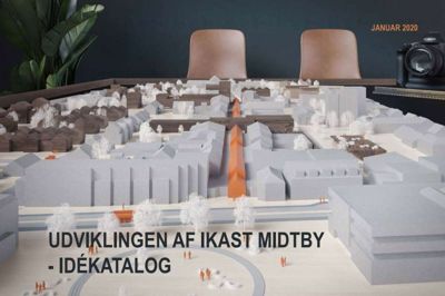 Idékataloget til en plan for udviklingen af bymidten i Ikast bliver nu sendt til politisk behandling i relevante politiske udvalg, før den skal på byrådsmødet til april. Først herefter offentliggøres hele planen. Illustration: Atra arkitekter