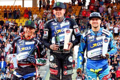 Greg Hancock (til venstre) blev nummer tre i speedwaygrandprixet i Horsens i 2018. (Arkivfoto)
